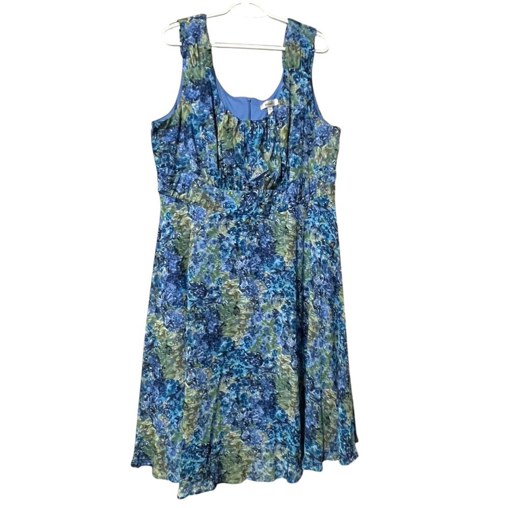 Dress Barn Blue and Green Floral Midi Dress